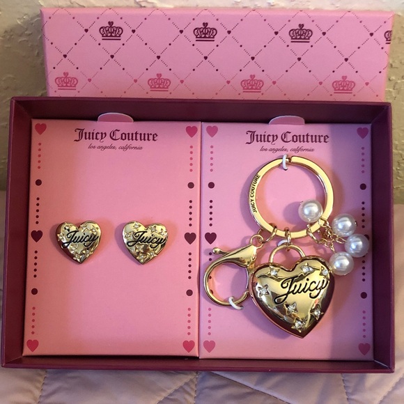 Juicy Couture Accessories - NIB Juicy Couture Gold Heart Keychain/Bag Charm w/Matching Earrings